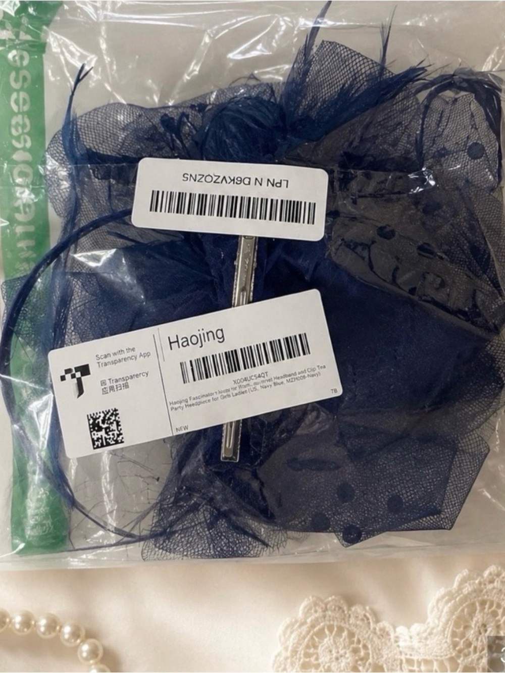 Haojing Navy Blue Fascinator Hat Feather Mesh Headband & Hair Clip Tea Party - Picture 3 of 3